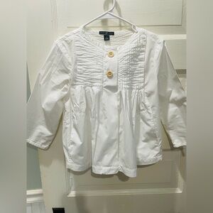 GAP White Women’s Blouse with Button Accents and Pleating Detail, Size Small